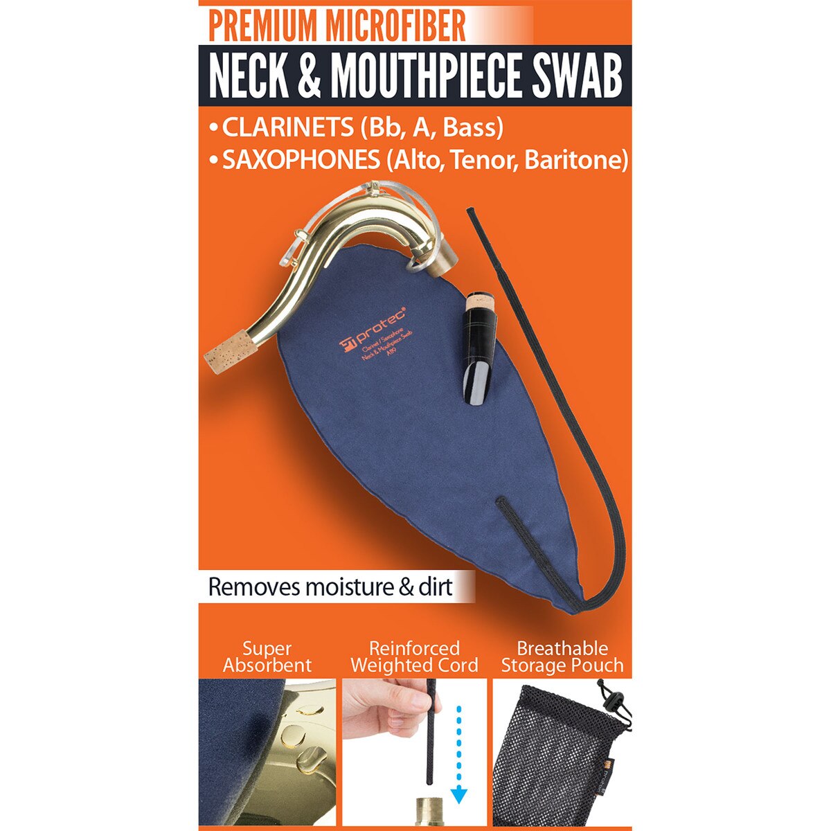 PROTEC Clarinet / Saxophone Neck & Mouthpiece Swab 單簧管/色士風拉布